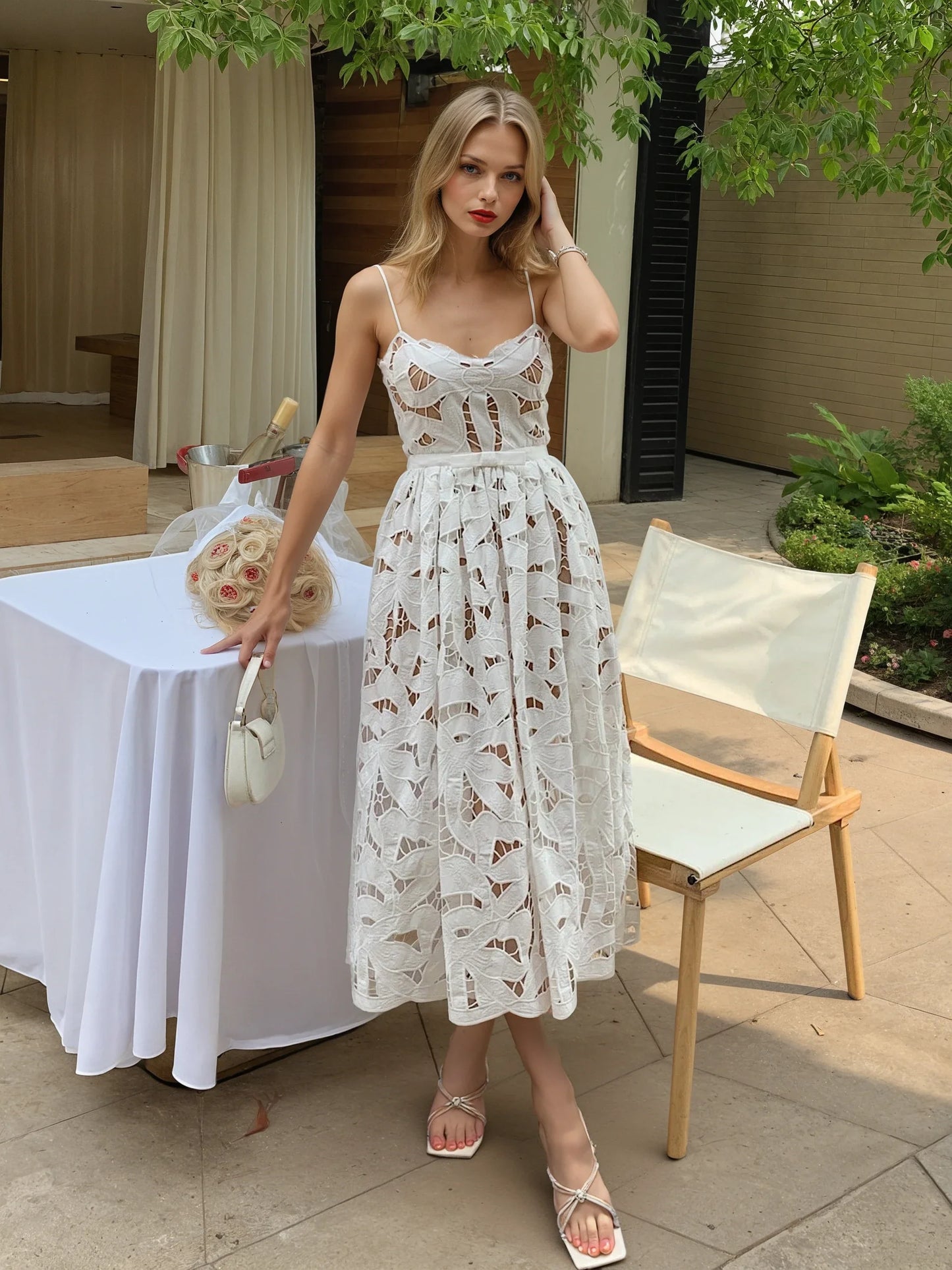 Kırmızı & Beyaz Askılı Elbise