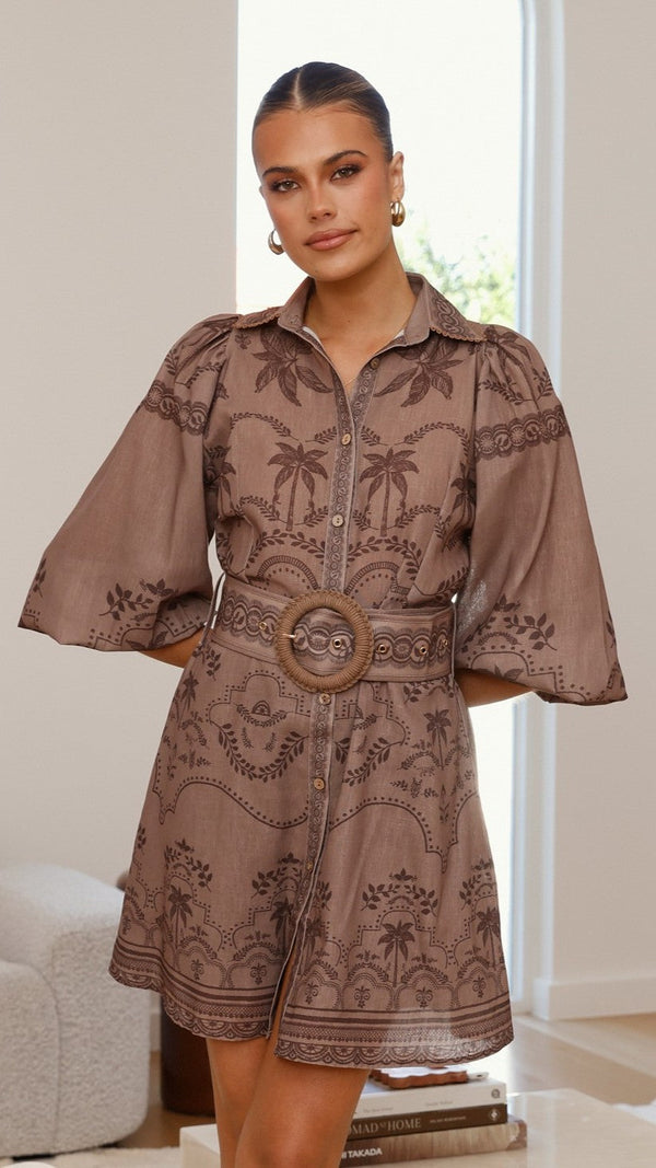 Xander Uzun Kollu Mini Elbise - Espresso