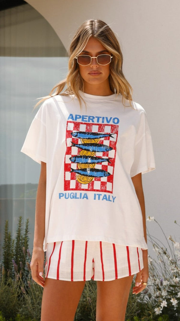 İtalya Üst Ve Şort Takımı - Beyaz/Kırmızı