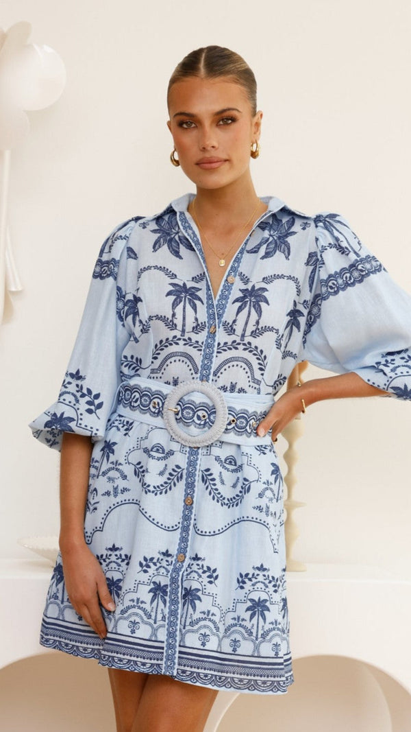 Xander Uzun Kollu Mini Elbise - Indigo