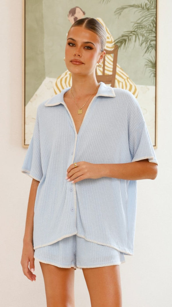Eden Örgü Üst Ve Şort Takımı - Mavi