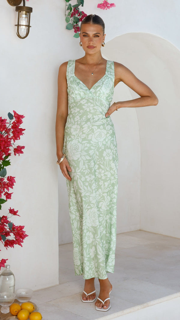 Rubie Maxi Elbise - Limon Çiçek Desenli