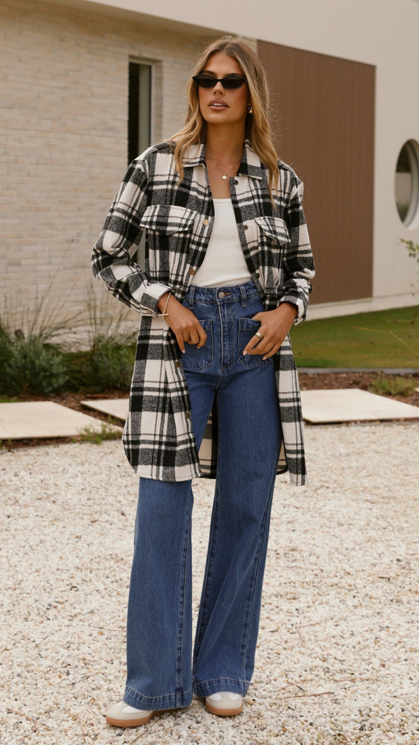 Saskia Ceket - Siyah/Krem Kareli