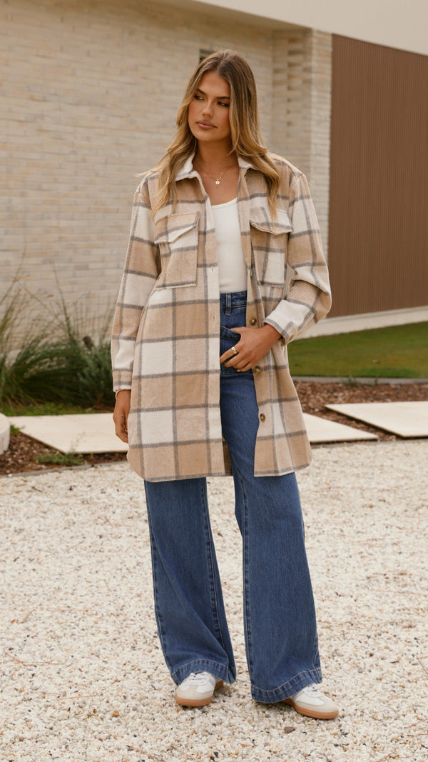 Saskia Ceket - Bej/Krem Kareli