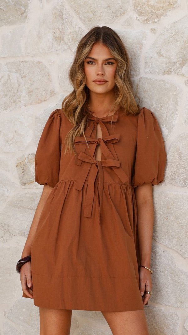 Arana Mini Elbise - Çikolata