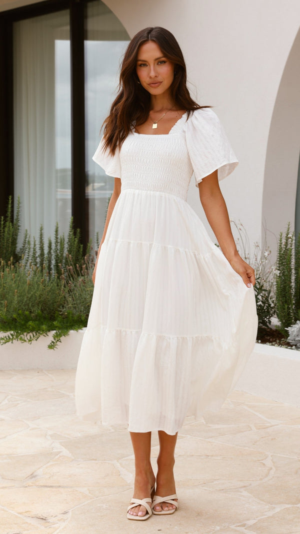 Lainey Midi Elbise - Beyaz