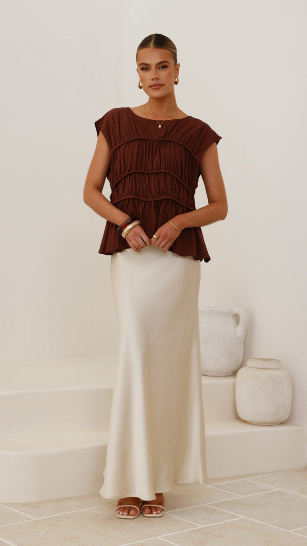 Darina Bias Cut Maxi Etek - Şampanya