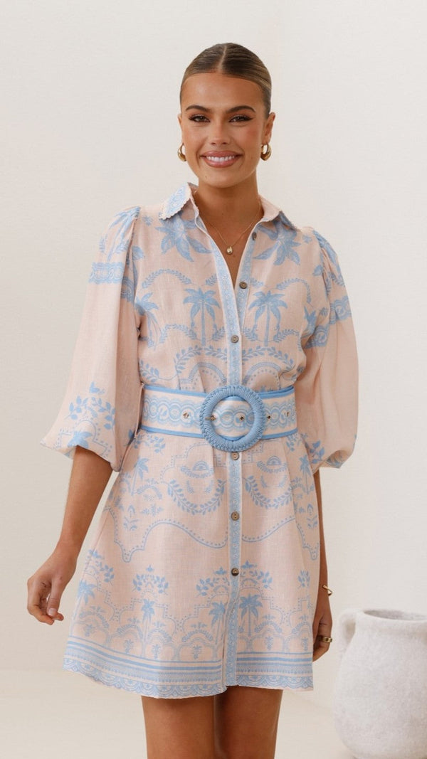 Xander Uzun Kollu Mini Elbise - Mavi