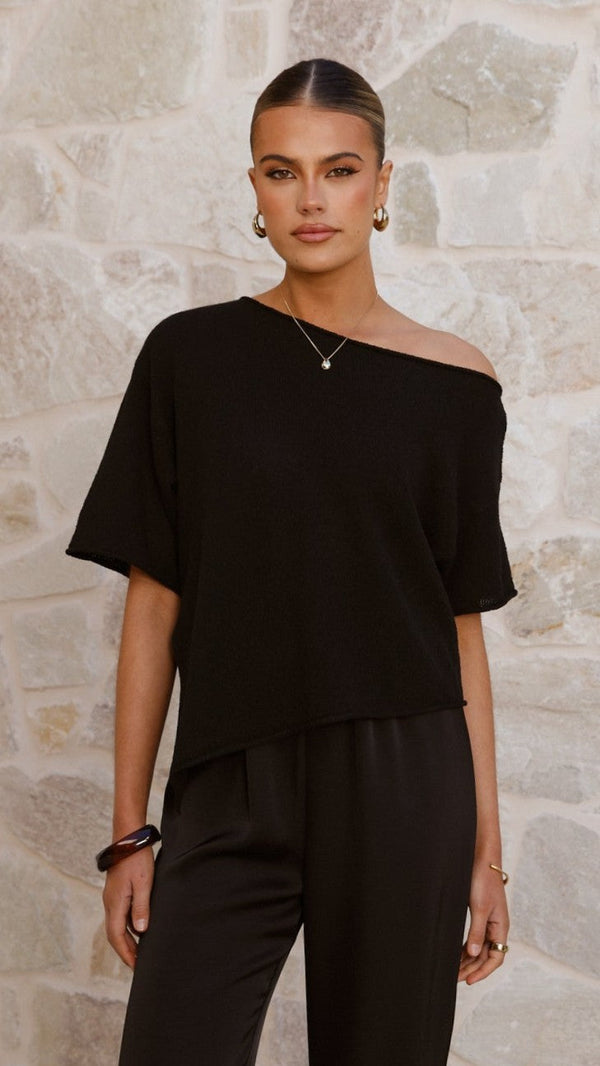 Blair Omuz Açık Tişört - Siyah