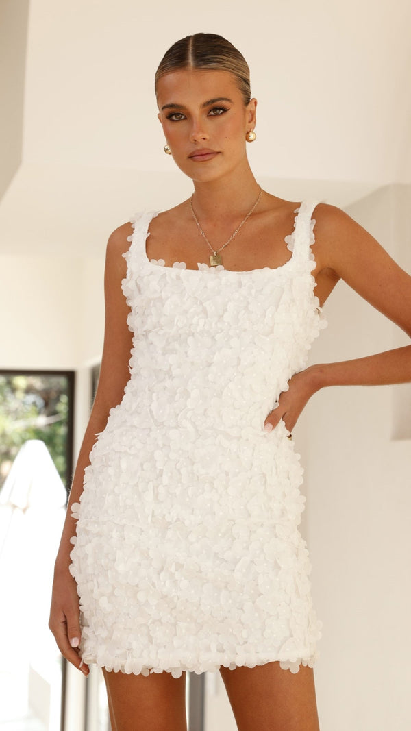 Allegra Mini Elbise - Beyaz Çiçek Desenli