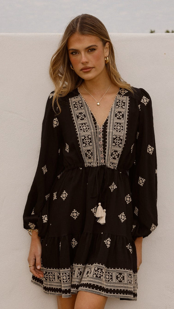 Delainey Mini Elbise - Siyah/Bej