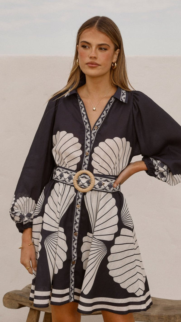 Mariel Uzun Kollu Mini Elbise - Siyah