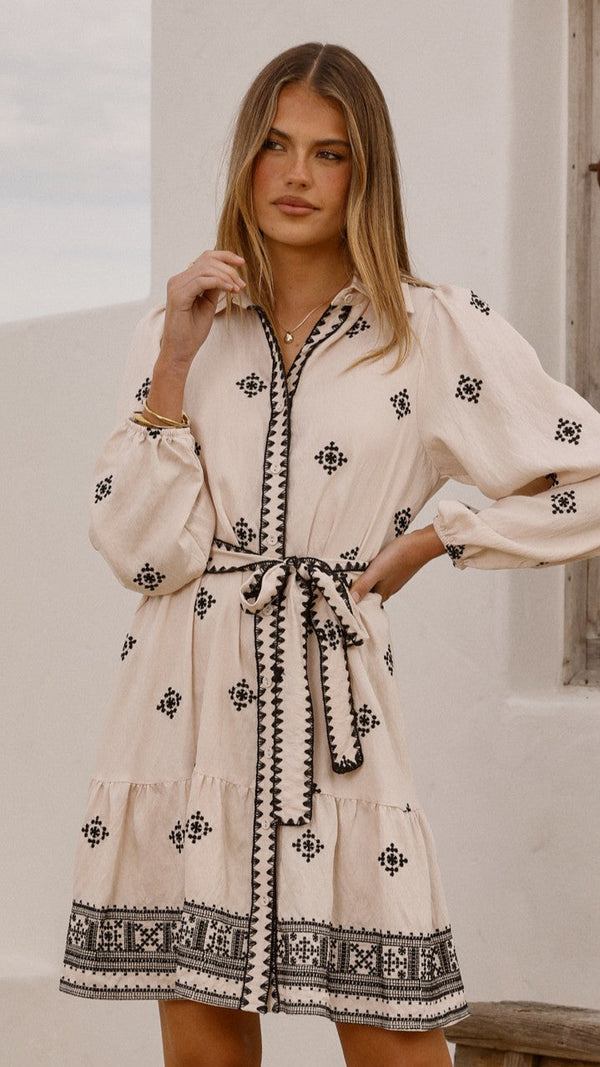 Delainey Mini Elbise - Bej/Siyah