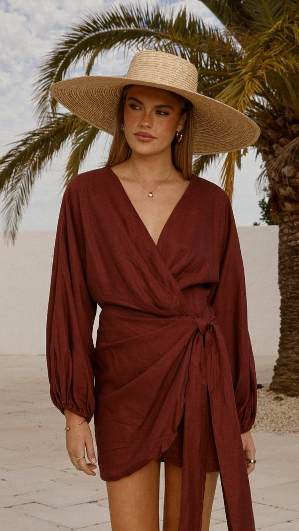 Myra Uzun Kollu Mini Elbise - Çikolata