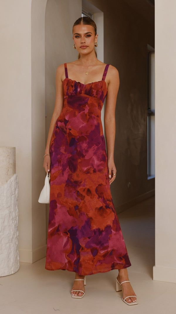 Margo Midi Elbise - Koyu Gül