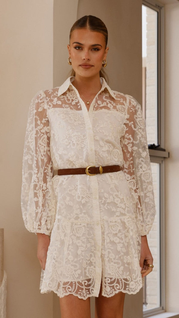 Akasya Dantel Mini Elbise - Beyaz