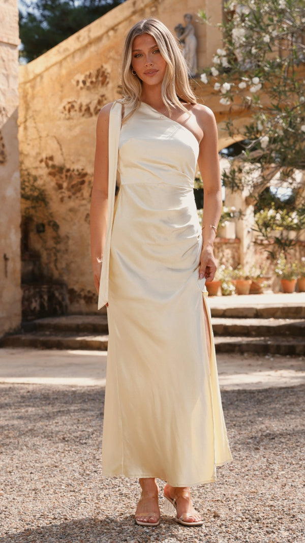 Halle Tek Omuzlu Uzun Elbise - Sarı