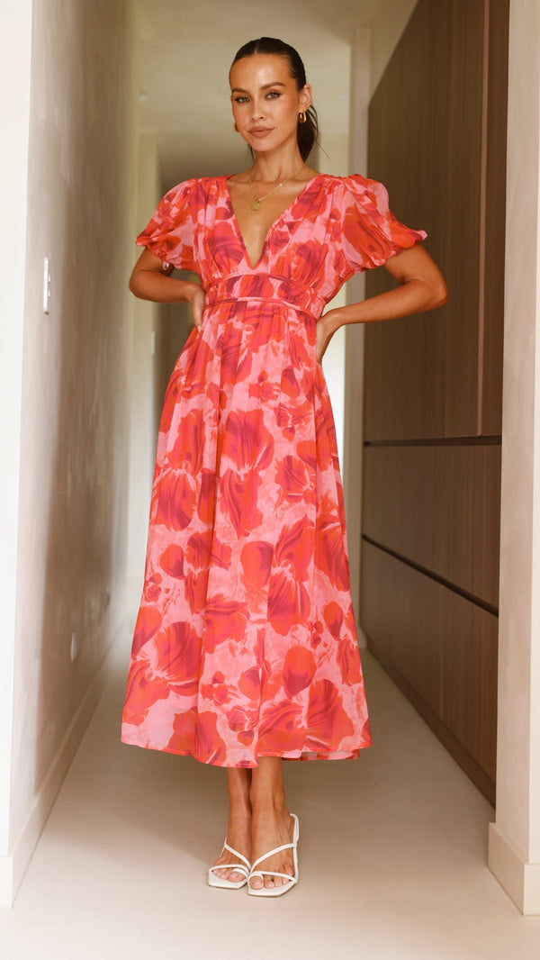 Ilah Maxi Elbise - Kırmızı/Pembe