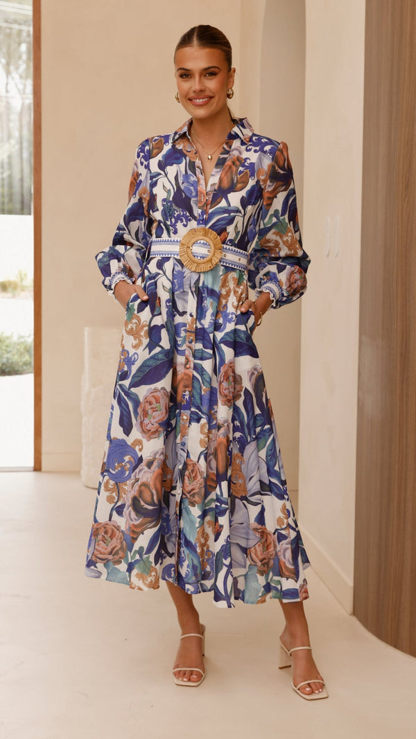 Aida Uzun Kollu Maksi Elbise - Azure Blue