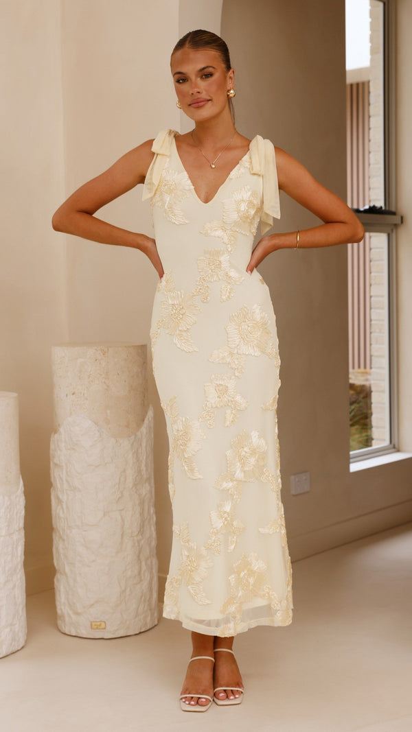 Usha Askılı Uzun Elbise - Sarı