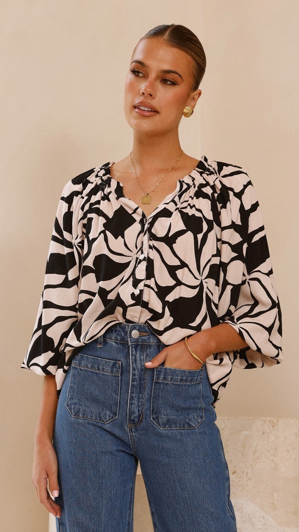 Addison Üst - Siyah/Bej