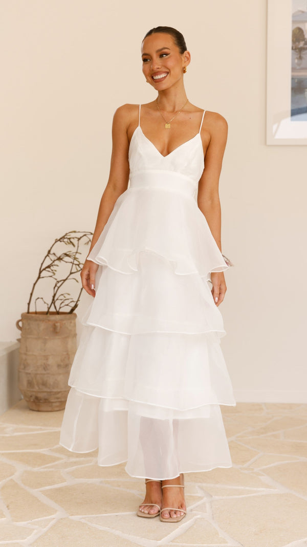 Shayla Uzun Elbise - Beyaz