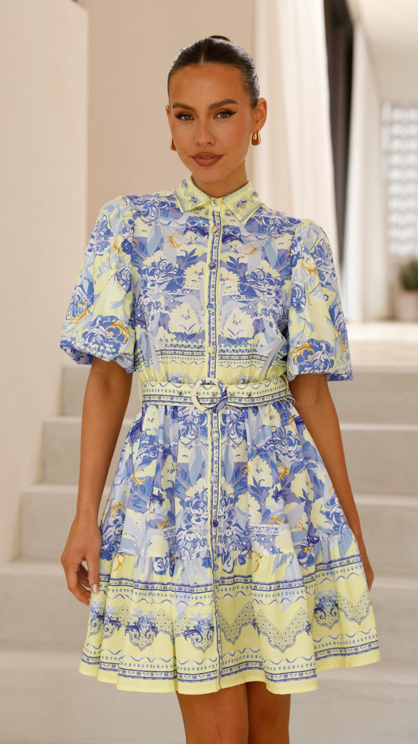 Kalliope Mini Elbise - Mavi/Sarı