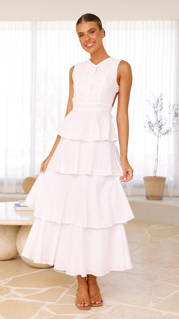 Anastasia Sırtı Açık Uzun Elbise - Beyaz