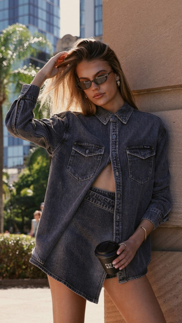 Rollas Klasik Kot Gömlek - Siyah Taş