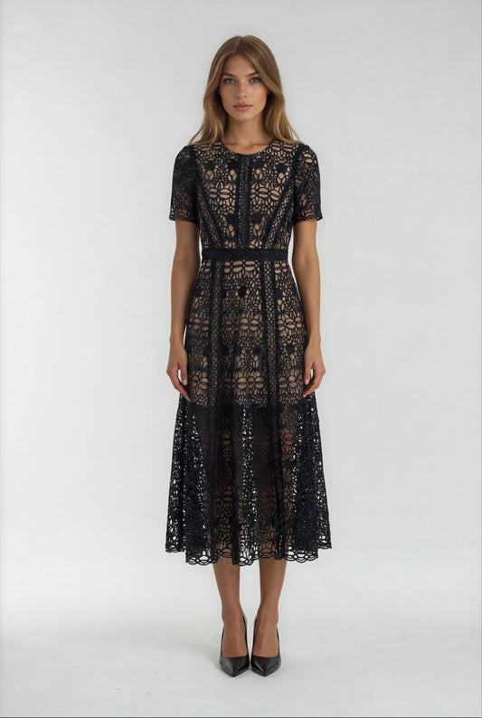 Siyah Tığ İşi Dantel Elbise