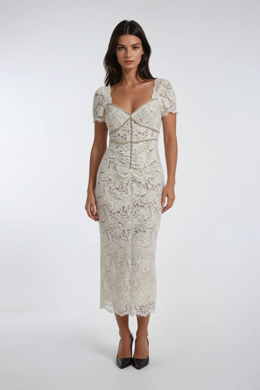 Dantel Detaylı Uzun Elbise