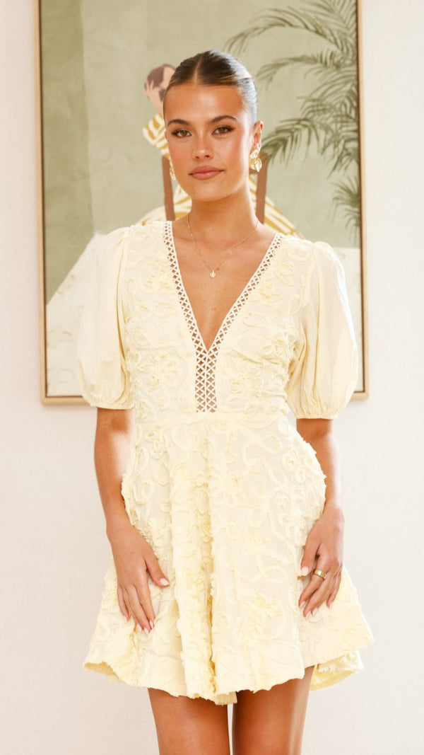 Calanthe Mini Elbise - Limon