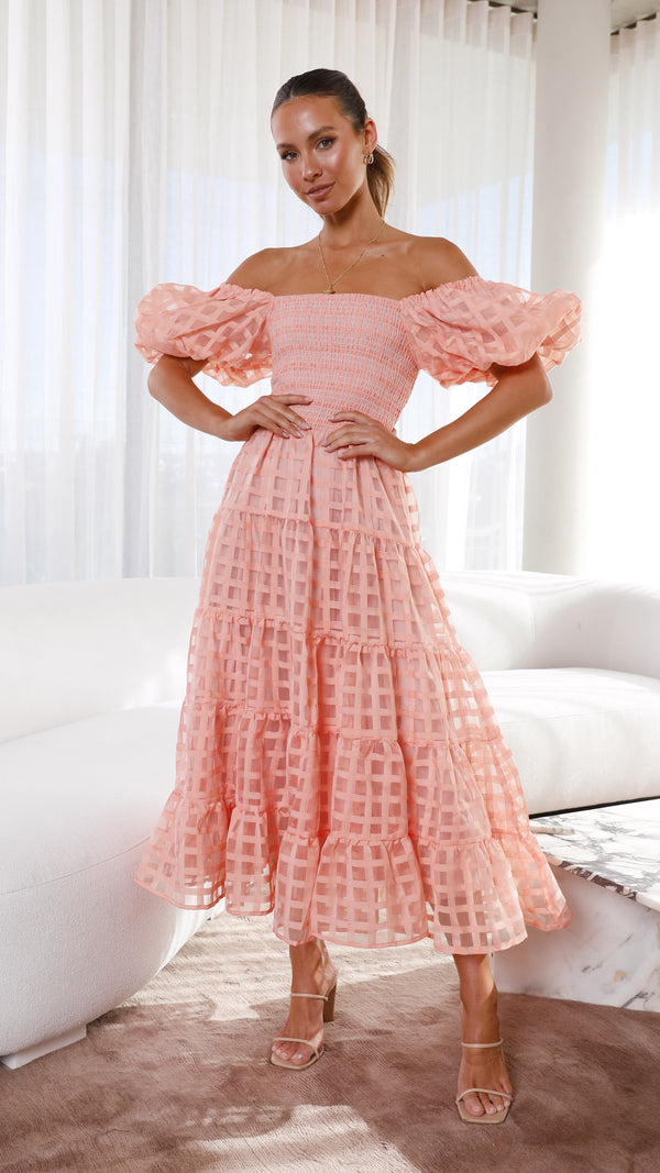 Deemi Uzun Elbise - Şeftali