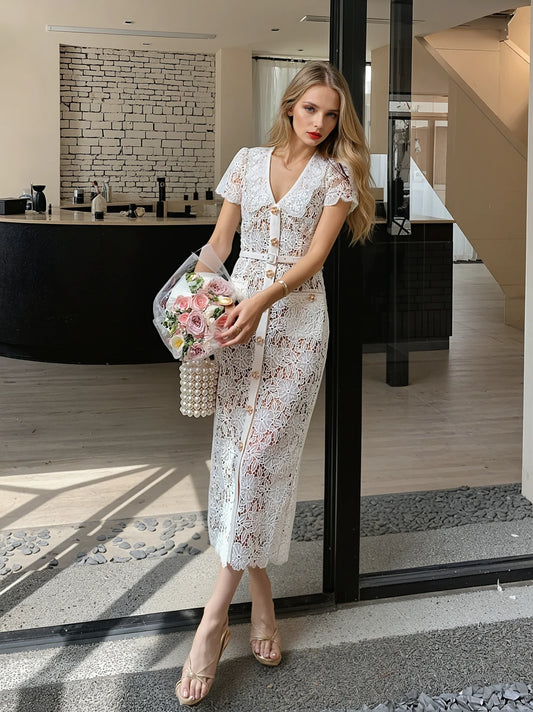 Krem Dantel Elbise