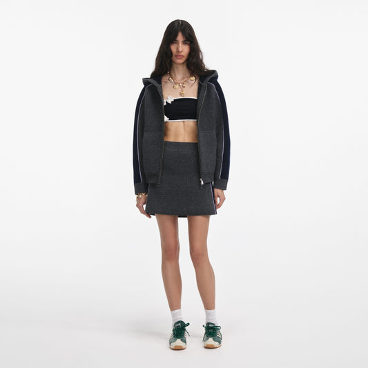 Gri Ribanalı Örme Mini Etek