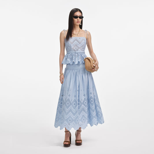 Mavi Pamuklu Broderie Üst