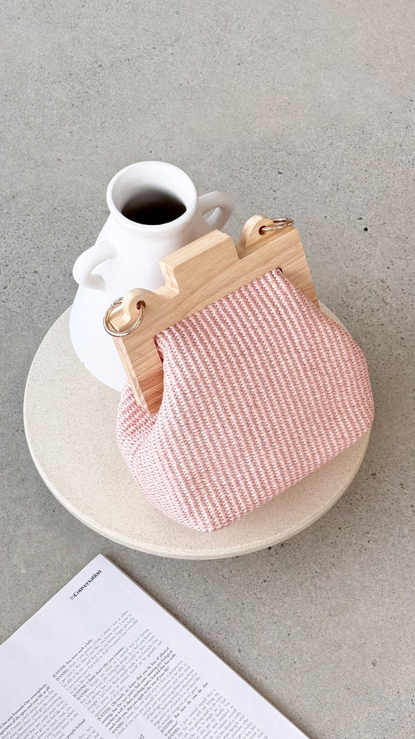 Abby Timber Frame Dokuma Mini Çanta - Soluk / Pembe