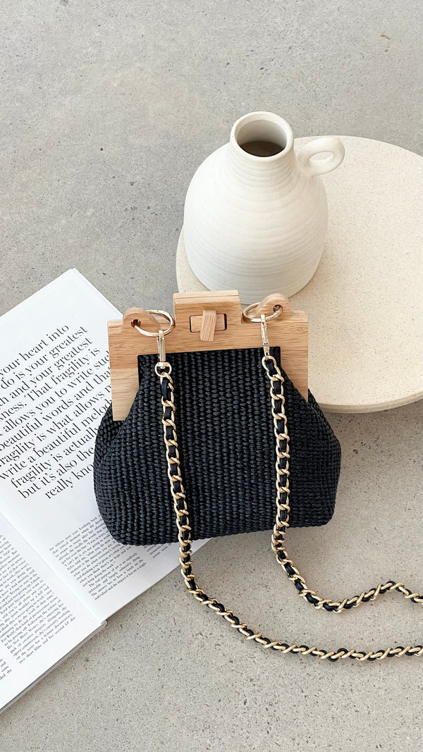 Abby Timber Frame Dokuma Mini Çanta - Siyah