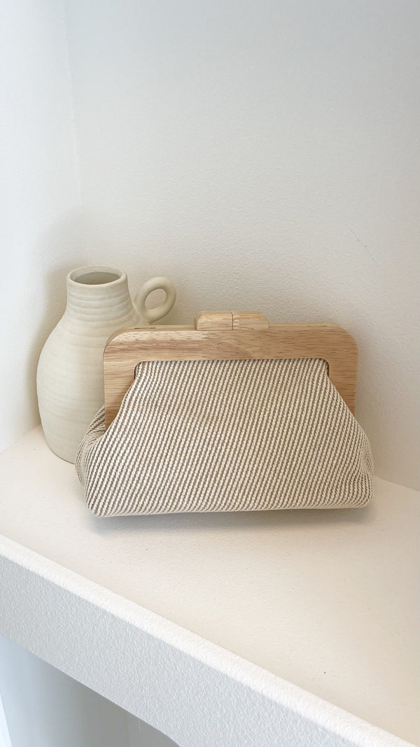 Tessa Fabric Weave Ahşap Çerçeve Çanta - Deve Tüyü / Doğal