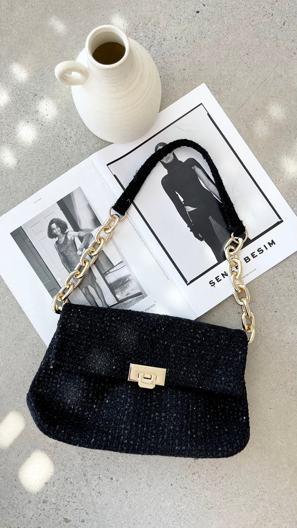 Fion Buklet Zincir Askılı El Çantası - Siyah
