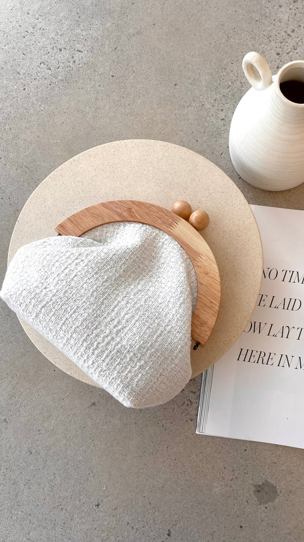 Etta Tweed Ahşap Çerçeve Çanta - Beyaz