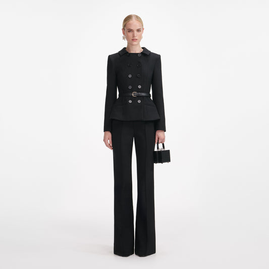 Siyah Yün Kruvaze Tulum